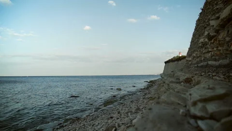 Top View Of Sea Blue Waves Crashing Coastline Cliff Stock Footage 94651847