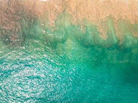 Top view sea surface waves crashing in summer season seascape background,Na.. Stock Photos