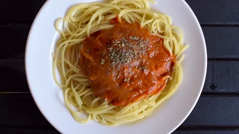 Top view, Seamless looping, delicious spaghetti dish Stock Footage 81926774