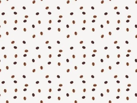 Top view of seamless pattern made from coffee beans isolated on white Stock Photos