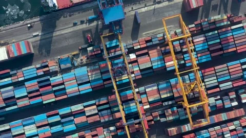 A top view of the seaport container terminal. Stock Footage 169470974