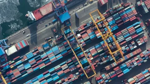 A top view of the seaport container terminal. Stock Footage 169750589