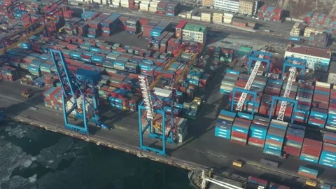 A top view of the seaport container terminal. Stock Footage 170102385
