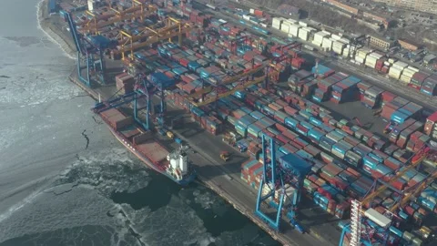 A top view of the seaport container terminal. Stock Footage 170412552