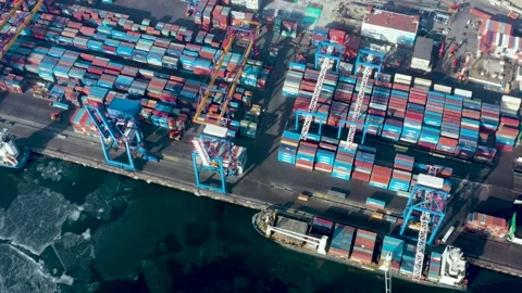 A top view of the seaport container terminal. Stock Footage 170758669
