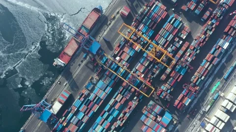 A top view of the seaport container terminal. Stock Footage 170997488