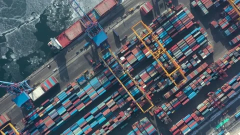 A top view of the seaport container terminal. Stock Footage 171309455