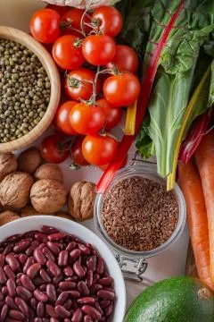 Top view of selected clean and healthy foods Stock Photos