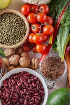 Top view of selected clean and healthy foods Stock Photos