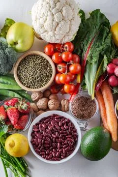 Top view of selected clean and healthy foods Stock Photos