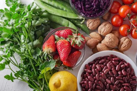 Top view of selected clean and healthy foods Stock Photos