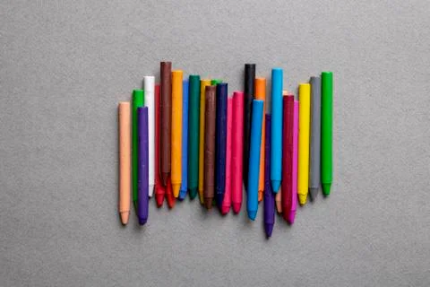 Top view, set of crayons and mix color. Flat lay Stock Photos