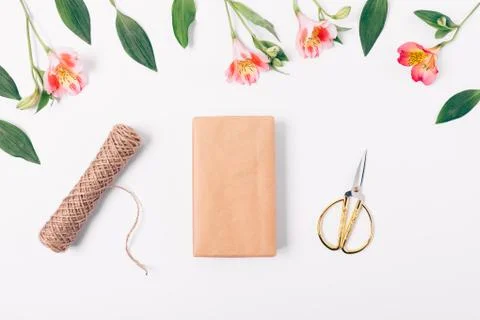 Top view set for handmade gift packing Stock Photos