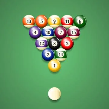 Top view of a set of pool balls on a green table Stock Illustration