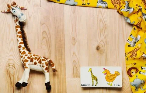 Top view set of stuff and toys for newborn baby on wooden background Stock Photos