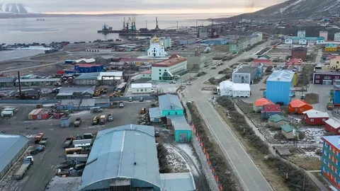 The top view on the settlement of Egvekinot. Stock Footage 120889114