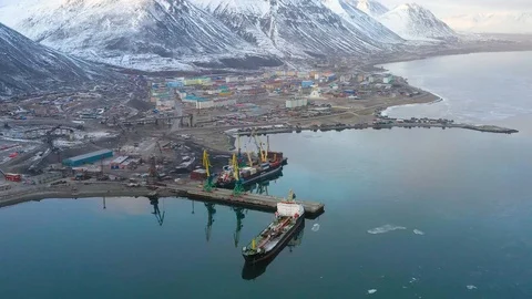 The top view on the settlement of Egvekinot. Stock Footage 120889122