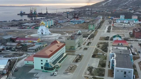The top view on the settlement of Egvekinot. Stock Footage 120889138