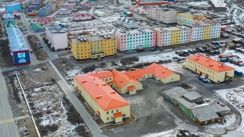 The top view on the settlement of Egvekinot. Stock Footage 120889160