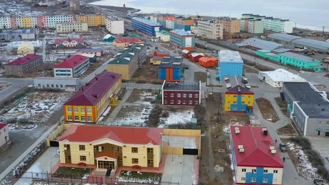 The top view on the settlement of Egvekinot. Stock Footage 120889183