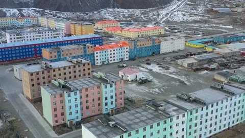 The top view on the settlement of Egvekinot. Stock Footage 120889242