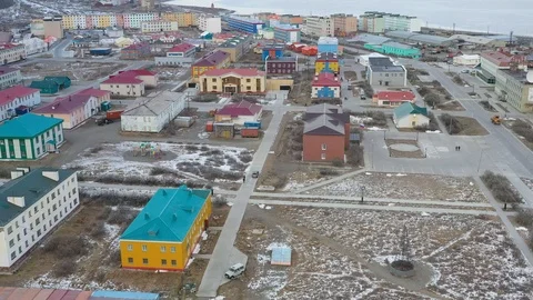 The top view on the settlement of Egvekinot. Stock Footage 120889248