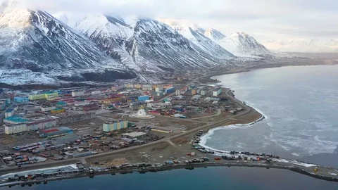The top view on the settlement of Egvekinot. Stock Footage 120889268