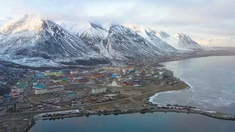 The top view on the settlement of Egvekinot. Stock Footage 120889283