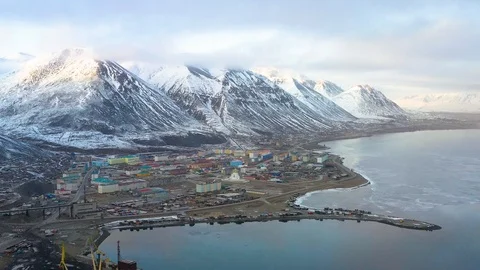 The top view on the settlement of Egvekinot. Stock Footage 120889316