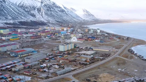 The top view on the settlement of Egvekinot. Stock Footage 120889318