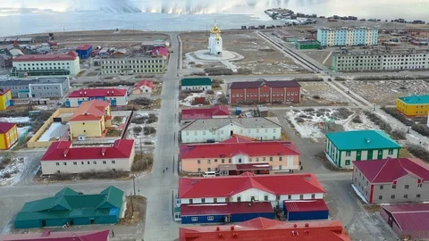 The top view on the settlement of Egvekinot. Stock Footage 120889361