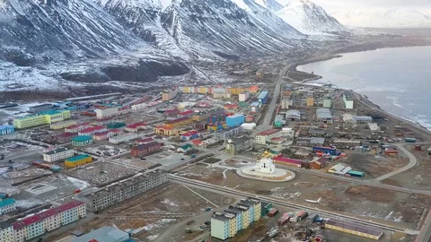 The top view on the settlement of Egvekinot. Stock Footage 120889392