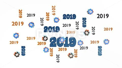 Top View of Several Poker 2019 Designs with Many Chips Stock Illustration