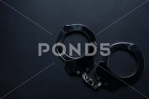 Top view, shackle on black background Stock Photos