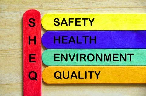 Top view of SHEQ text representing safety, health, environment and quality .. Foto stock
