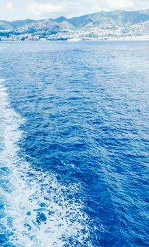 Top view of a ship sailing in the open sea. Stock Photos