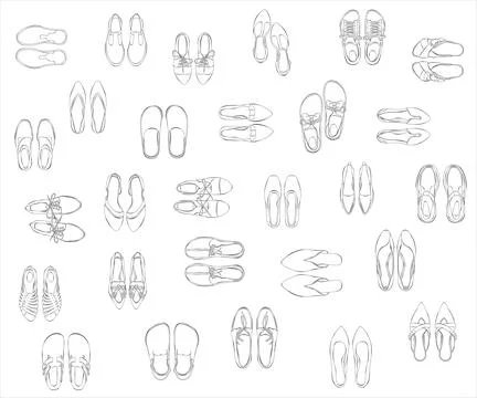 Top View Shoes. Vector Set of Male and Female Shoes Doodles Stock Illustration