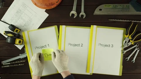 Top view shot. Completed projects Video stock 80051555