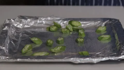 Top view shot of cut okra Stock Footage 139260076