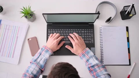 Top view shot of man typing on keyboard on workplace Stock Footage 171543205