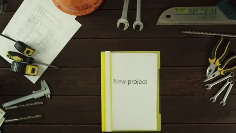 Top view shot. Marking a completed project Video stock 80051774