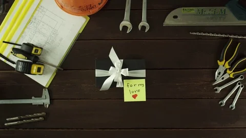 Top view shot. Preparing a gift Stock Footage 80062569