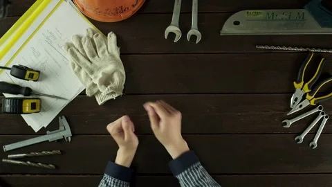Top view shot. Putting on the gloves Stock Footage 80048875