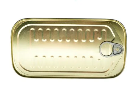 Top view shot of a rectangular can with conserved vegetables, fish, or meat Foto stock