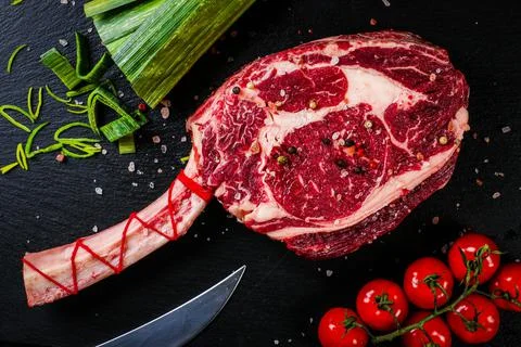 Top view shot of a slice of raw beef on a table Stock Photos