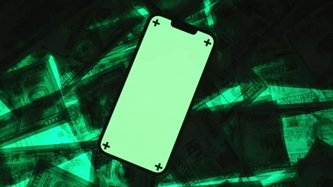 Top-View Shot of a Smartphone with a Bright Green Screen and Markers for Stock Footage 296364729