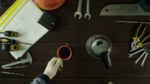 Top view shot. Tea during a break Stock Footage 80050901