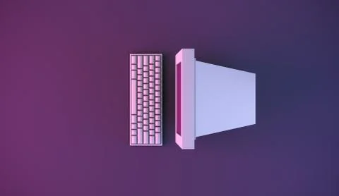 Top view shot of vintage computer with keyboard realistic mock up Stock Illustration