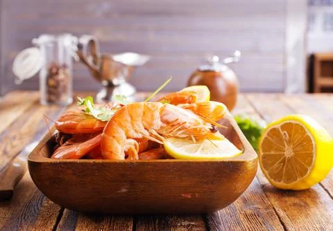 Top view of shrimps on a table Stock Photos
