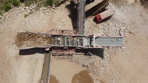 Top view of a sieving machine classifying aggregates in a screening plant Stock Footage 196890362